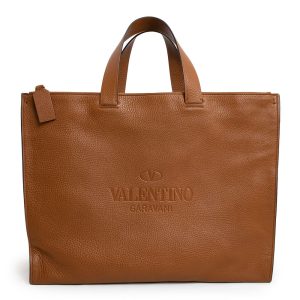 200004584019 Valentino Garavani Leather Tote Handbag Brown