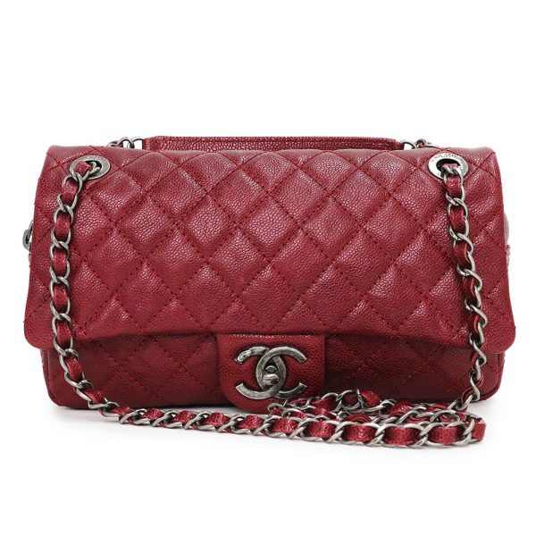 200004730019 Chanel Matelasse 25 Single Flap W Chain 2way Caviar Skin Wine Red