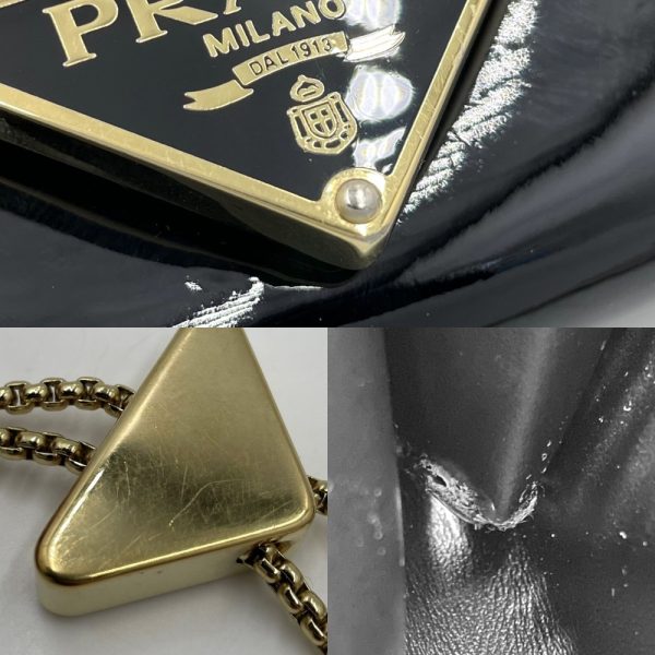 2000048246900088 10 Prada Mini Bag Chain Shoulder Flap Bag Triangle Logo Patent Leather Black Gold