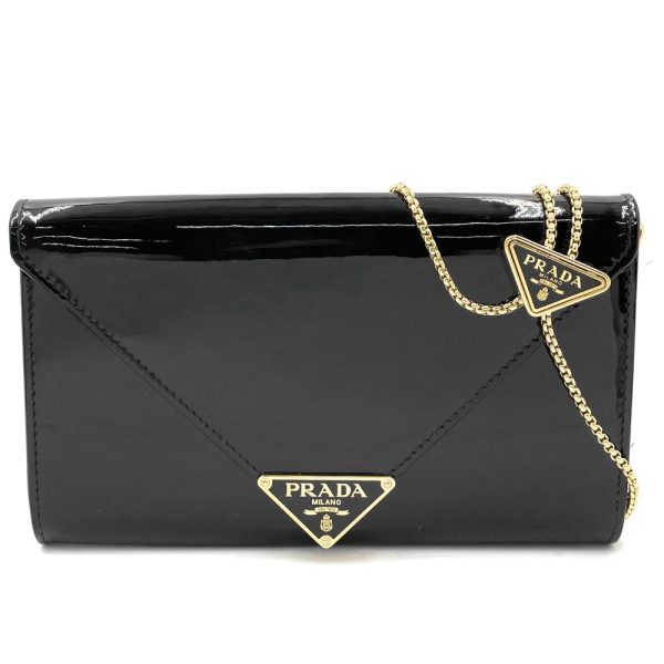 2000048246900088 4 Prada Mini Bag Chain Shoulder Flap Bag Triangle Logo Patent Leather Black Gold