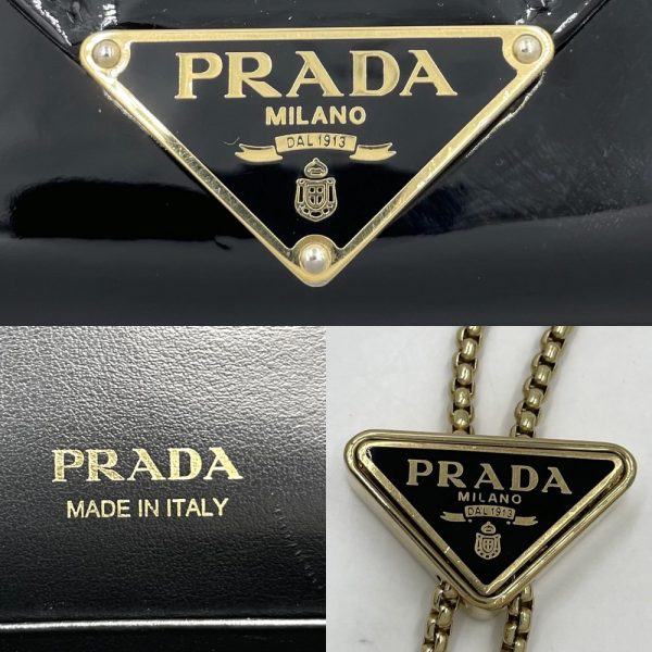 2000048246900088 8 Prada Mini Bag Chain Shoulder Flap Bag Triangle Logo Patent Leather Black Gold