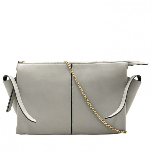 2000061246901375 2 Celine 2Way Trifold Shoulder Bag Clutch Gray Gold Hardware