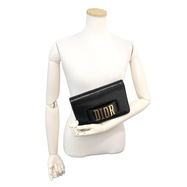 200006242019 7 Dior Clutch Bag Pouch Python Exotic Leather Black