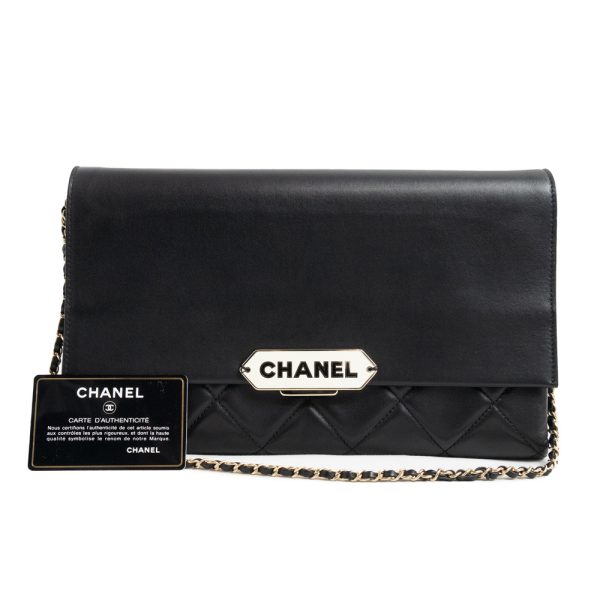 200006266019 2 Chanel Logo Plate Matelasse Chain Shoulder Bag Lambskin Black