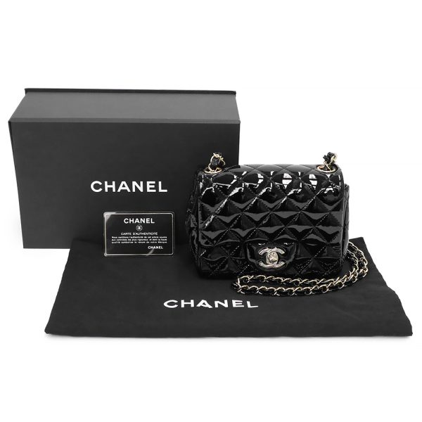 200007489019 2 Chanel Mini Flap Matelasse Chain Shoulder Bag Patent Leather Black