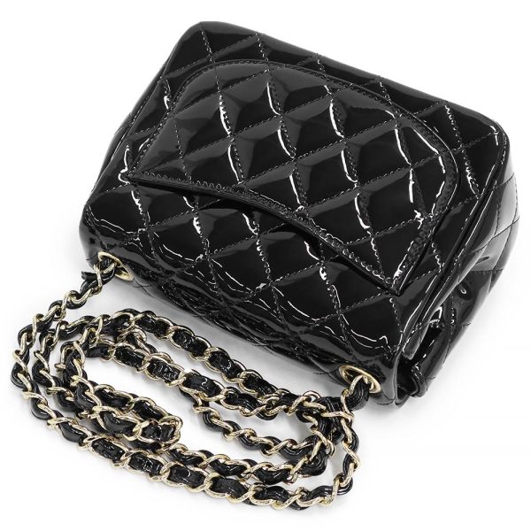 200007489019 6 Chanel Mini Flap Matelasse Chain Shoulder Bag Patent Leather Black