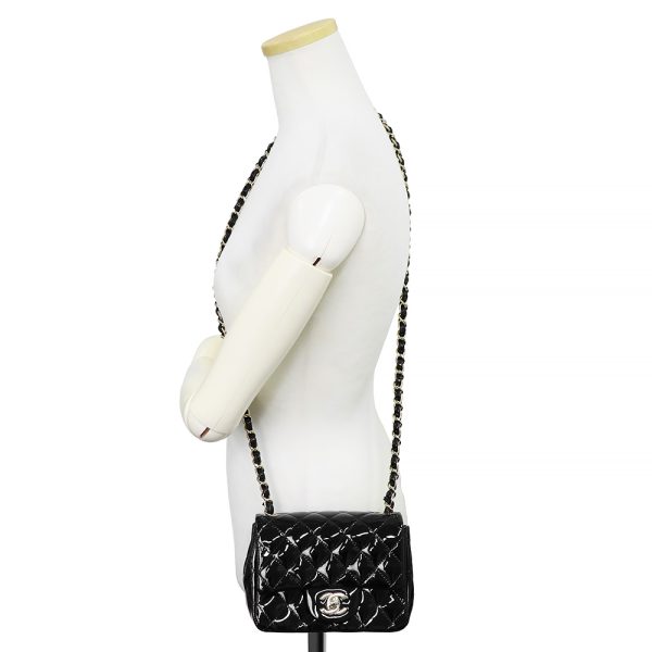 200007489019 8 Chanel Mini Flap Matelasse Chain Shoulder Bag Patent Leather Black