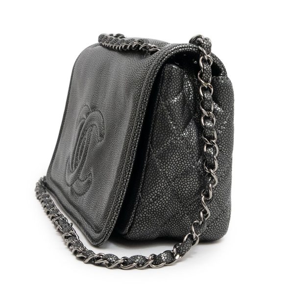 200007731019 5 Chanel Coco Mark W Chain Shoulder Bag Soft Caviar Skin Gray Gunmetal