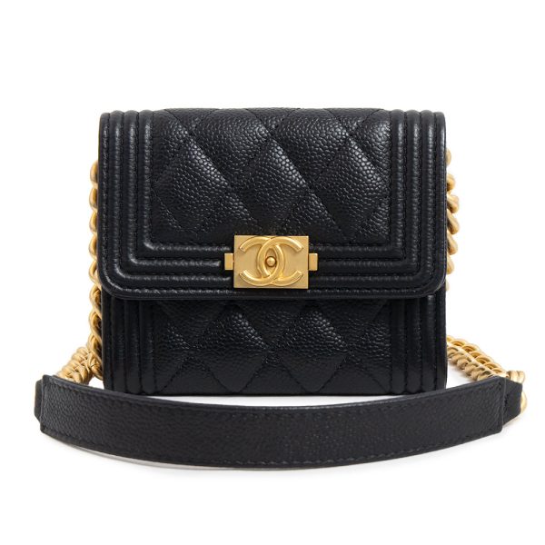 200007921019 Chanel Boy Chanel Crossbody Shoulder Chain Wallet Caviar Skin Black