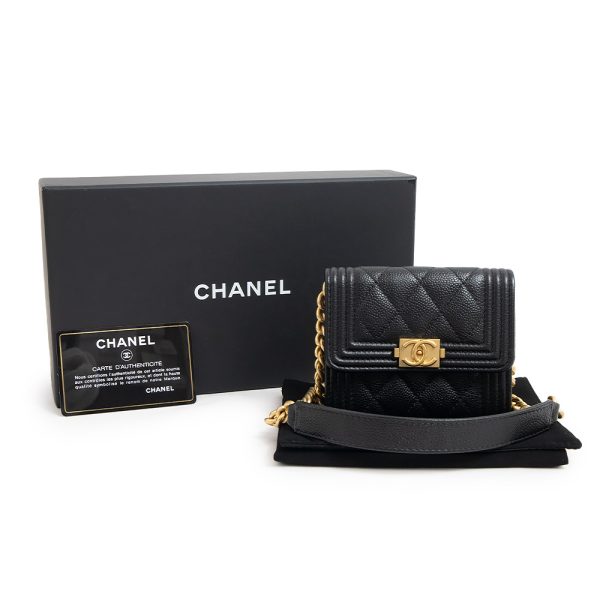 200007921019 2 Chanel Boy Chanel Crossbody Shoulder Chain Wallet Caviar Skin Black