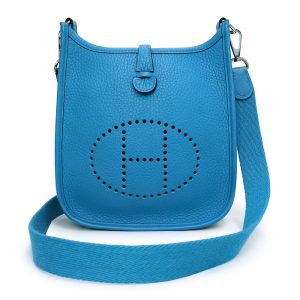 200008291019 HERMES Evelyn TPM Amazon 16 Clemence Leather Crossbody Bag Blue