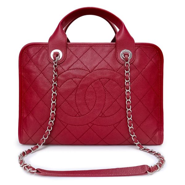 200008539019 Chanel Matelasse Coco Mark Deauville Bowling Shoulder Handbag Wine Red