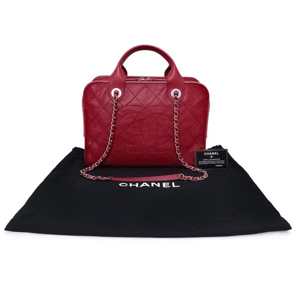 200008539019 2 Chanel Matelasse Coco Mark Deauville Bowling Shoulder Handbag Wine Red