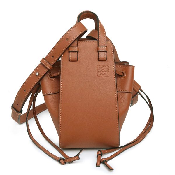 200008574019 Loewe Hammock Drawstring Mini Shoulder Bag Calf Leather Brown