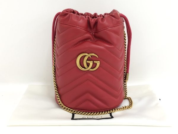 oplus 256 Gucci Chain Shoulder Mini Basket GG Marmont Leather Red