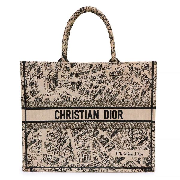 200008909019 Christian Dior Book Tote Plan de Paris Embroidered Large Handbag Black