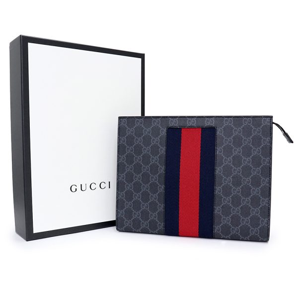 200008946019 2 Gucci Web Stripe Clutch Bag GG Supreme Black