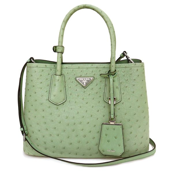 200009034019 Prada Small Ostrich Leather Handbag Acquamarina Green Silver