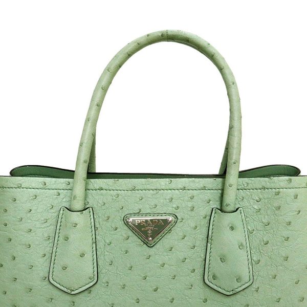 200009034019 11 Prada Small Ostrich Leather Handbag Acquamarina Green Silver