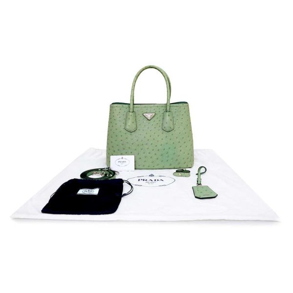 200009034019 2 Prada Small Ostrich Leather Handbag Acquamarina Green Silver