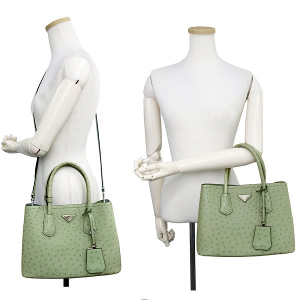 200009034019 8 Prada Small Ostrich Leather Handbag Acquamarina Green Silver