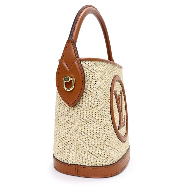 200009498019 4 Louis Vuitton Petit Bucket Basket 2way Crossbody Raffia Calfskin Brown