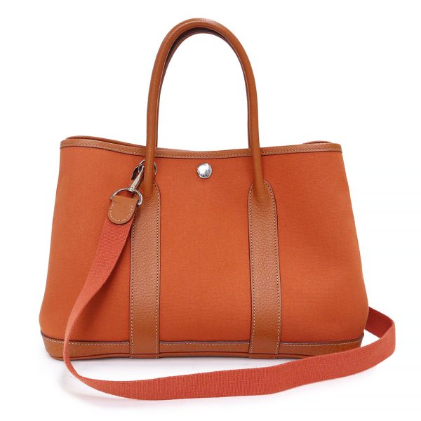 200009683019 Hermes Garden Party TPM 30 Bag Canvas Leather Orange