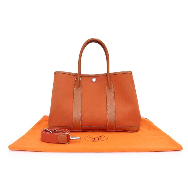 200009683019 2 Hermes Garden Party TPM 30 Bag Canvas Leather Orange