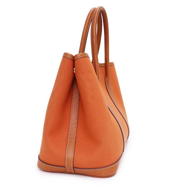 200009683019 4 Hermes Garden Party TPM 30 Bag Canvas Leather Orange