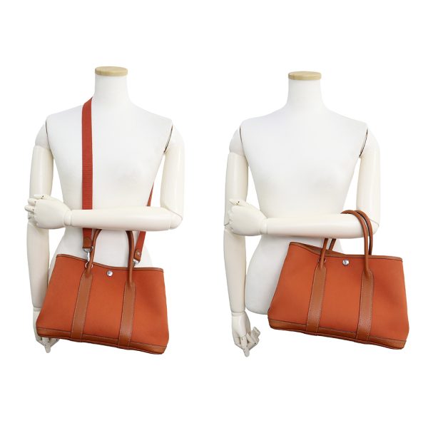 200009683019 8 Hermes Garden Party TPM 30 Bag Canvas Leather Orange