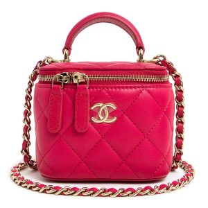 200009689019 CHANEL Small Vanity Matelasse Lambskin Leather Shoulder Handbag Pink