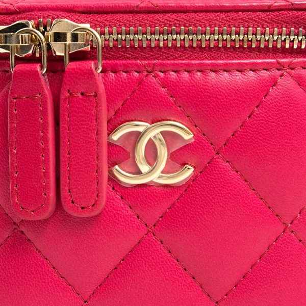 200009689019 11 CHANEL Small Vanity Matelasse Lambskin Leather Shoulder Handbag Pink