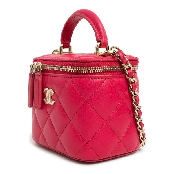 200009689019 5 CHANEL Small Vanity Matelasse Lambskin Leather Shoulder Handbag Pink