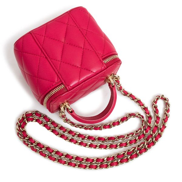 200009689019 7 CHANEL Small Vanity Matelasse Lambskin Leather Shoulder Handbag Pink