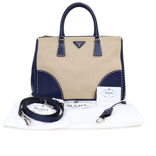 200009943019 2 Prada Canapa Shoulder Canvas Leather Beige Navy