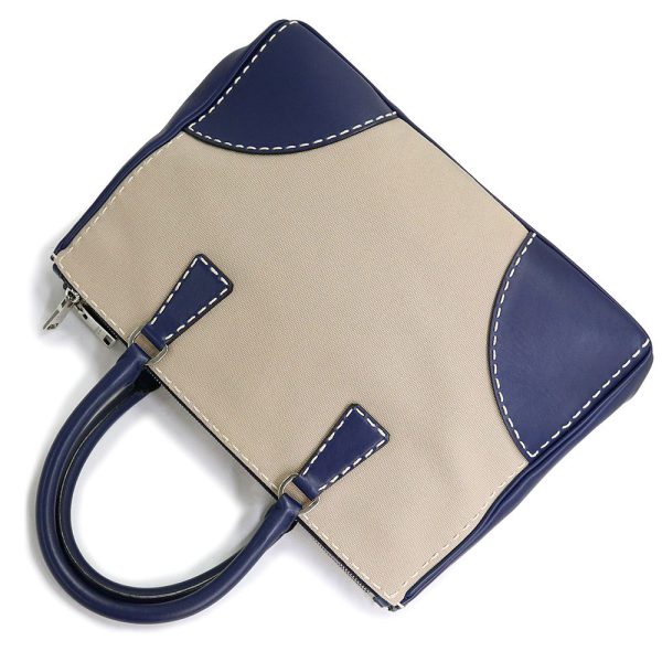 200009943019 6 Prada Canapa Shoulder Canvas Leather Beige Navy