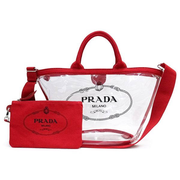 200010227019 PRADA Plex Sheer Shoulder Bag Canapa Canvas Plex Rosso Red