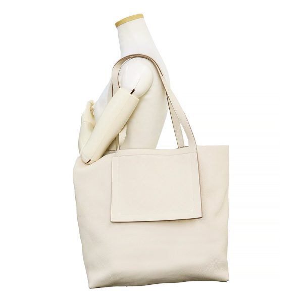 200011108019 8 Hermes Cabasserie 46 Taurillon Clemence Tote Bag Beton White