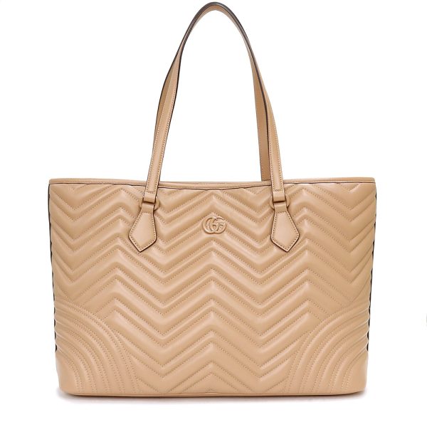 200011462019 GUCCI GG Marmont Large Chevron Tote Bag Quilted Leather Beige