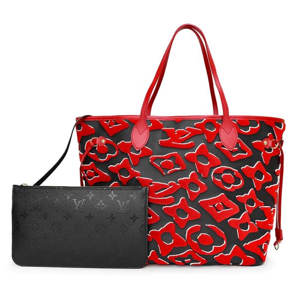 200011486019 Louis Vuitton Neverfull MM URS FISCHER Tote Leather Monogram Red