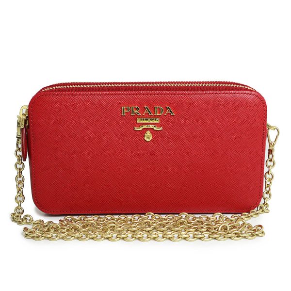 200011589019 Prada Chain Wallet Clutch Shoulder Leather Red