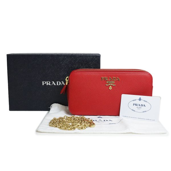 200011589019 2 Prada Chain Wallet Clutch Shoulder Leather Red