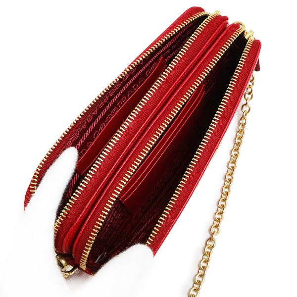 200011589019 3 Prada Chain Wallet Clutch Shoulder Leather Red