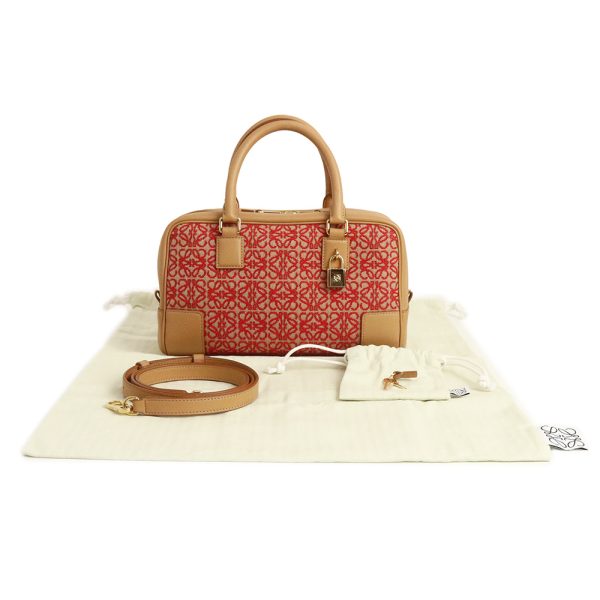 200011717019 2 LOEWE Amazona 23 Handbag Jacquard Calfskin Beige Red