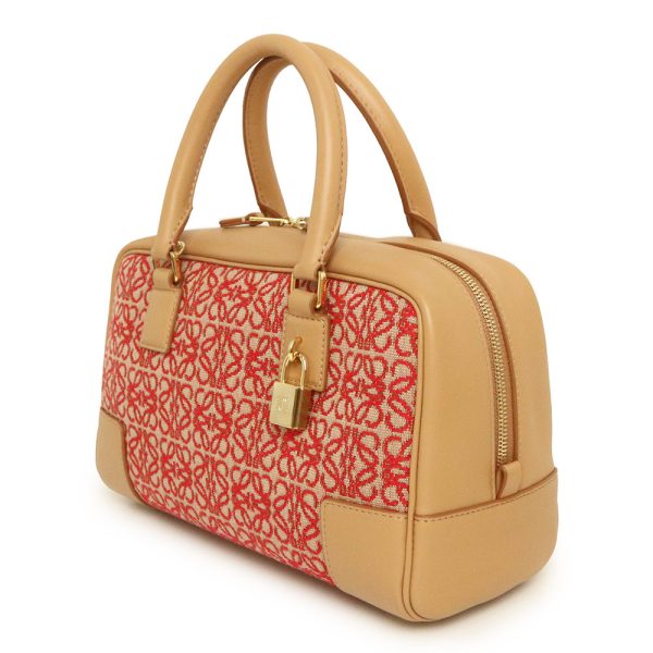 200011717019 5 LOEWE Amazona 23 Handbag Jacquard Calfskin Beige Red