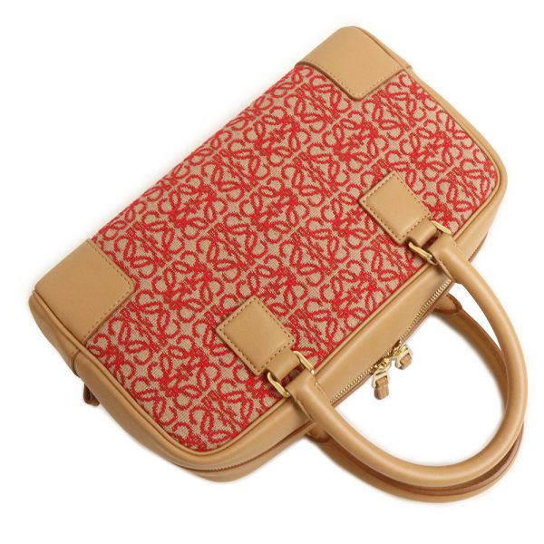 200011717019 6 LOEWE Amazona 23 Handbag Jacquard Calfskin Beige Red