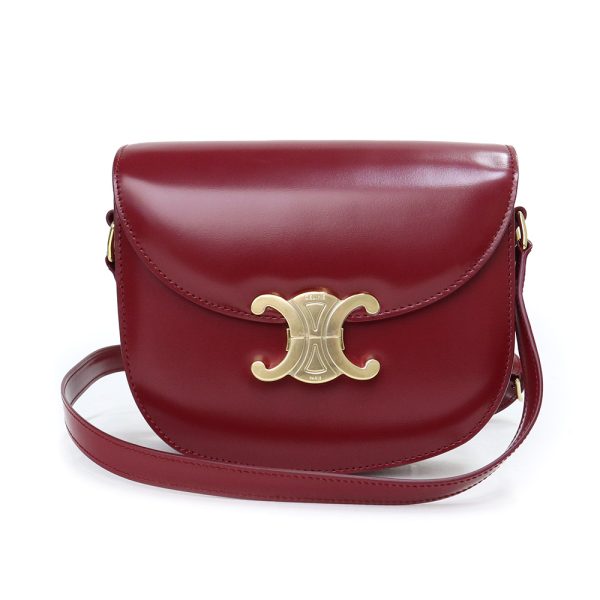 200011844019 Celine Bouzas Claire Triomphe Shoulder Bag Shiny Calfskin Carmine Red