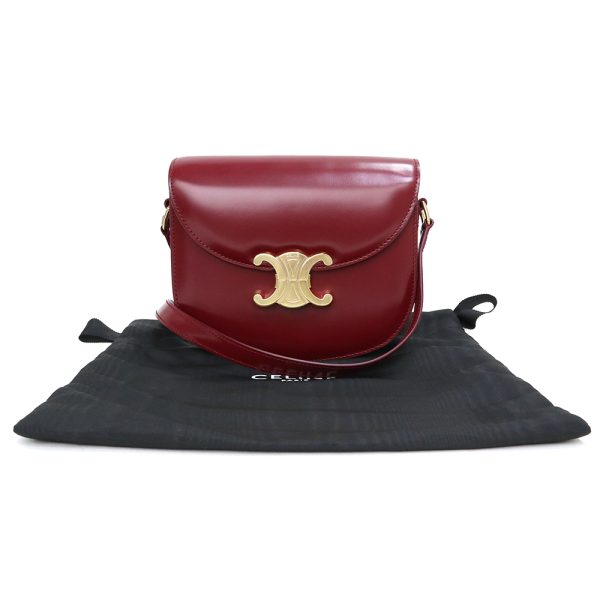 200011844019 2 Celine Bouzas Claire Triomphe Shoulder Bag Shiny Calfskin Carmine Red