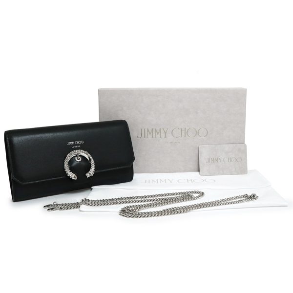 200012329019 2 Jimmy Choo Crystal Shoulder Chain Wallet Black