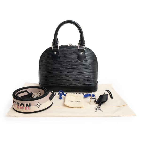 200012618019 2 Louis Vuitton Alma BB Shoulder Handbag Epi Leather Noir Silver